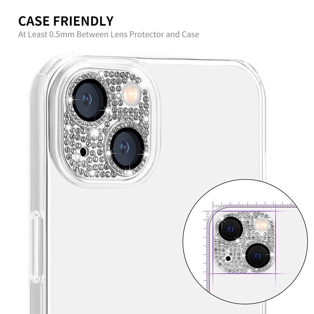 Glitter Kamerabeskyttelse Aluminium+Hærdet Glas iPhone 14 Plus sølv