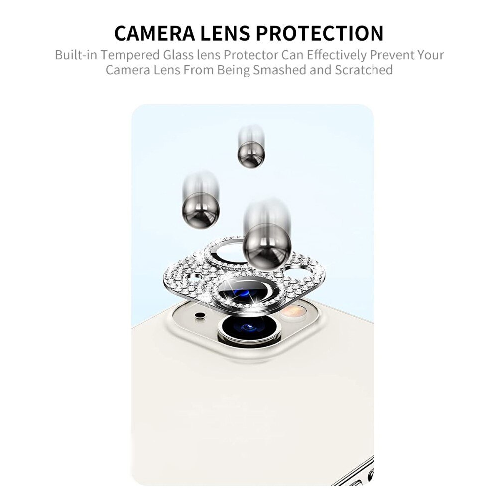 Glitter Kamerabeskyttelse Aluminium+Hærdet Glas iPhone 14 lila