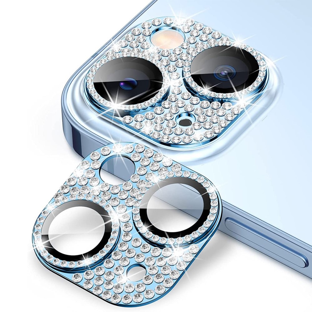 Glitter Kamerabeskyttelse Aluminium+Hærdet Glas iPhone 14 Plus blå