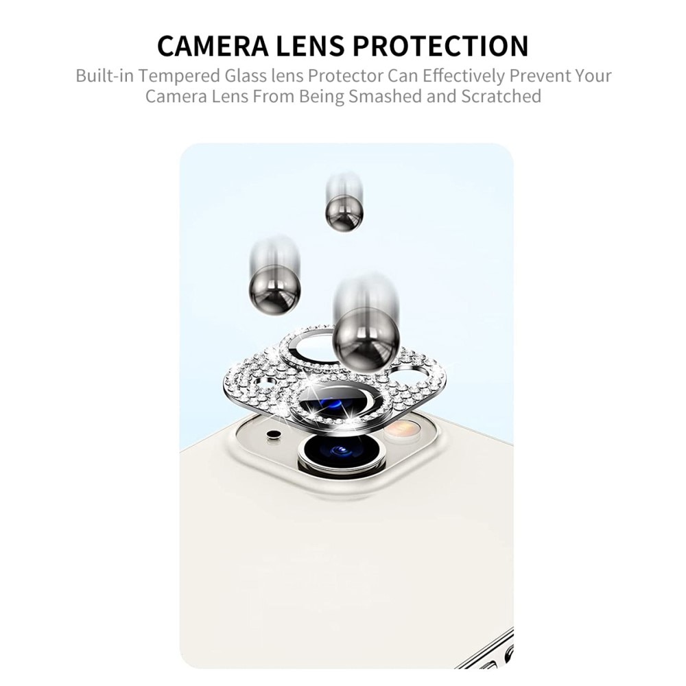 Glitter Kamerabeskyttelse Aluminium+Hærdet Glas iPhone 13 Mini sølv