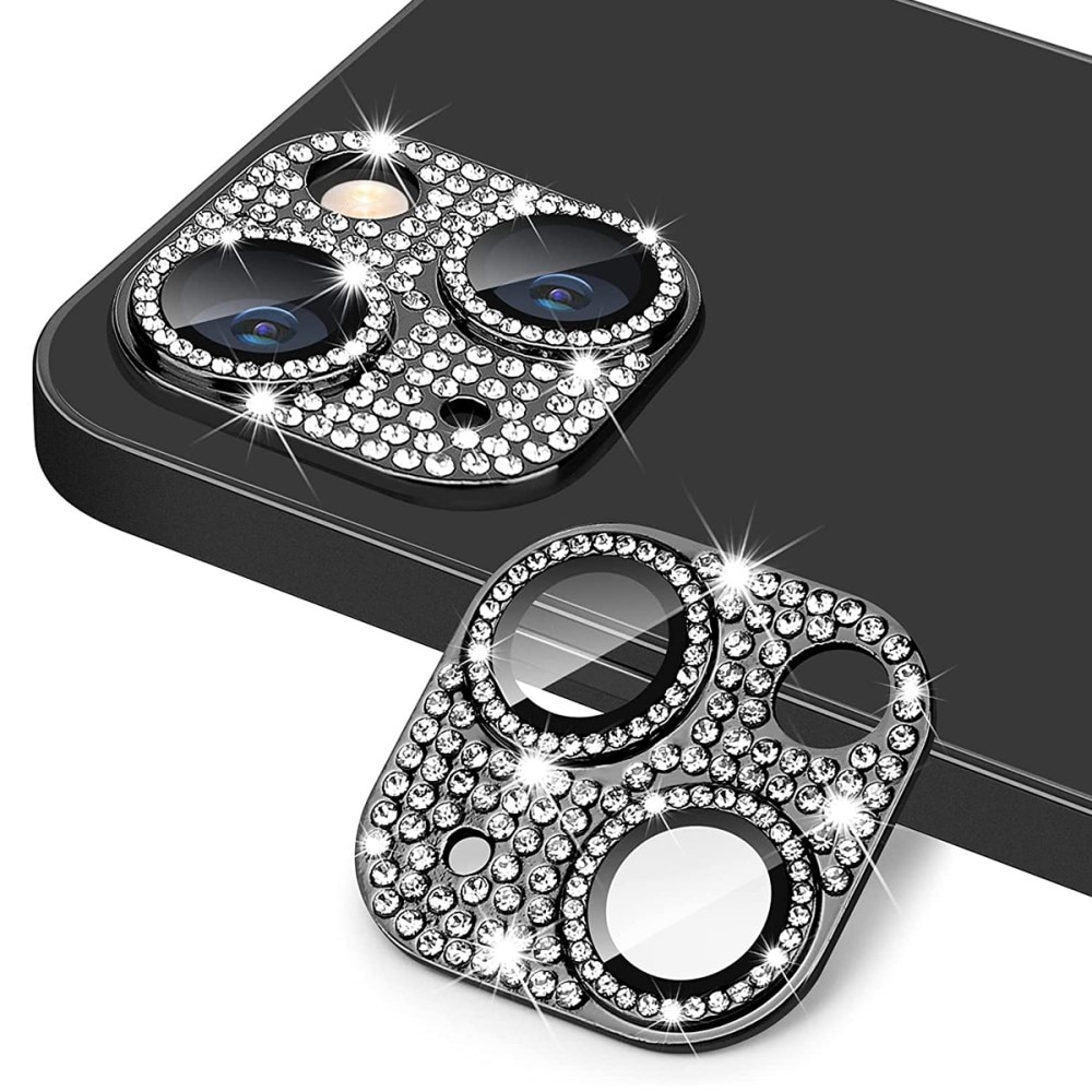 Glitter Kamerabeskyttelse Aluminium+Hærdet Glas iPhone 13 sort