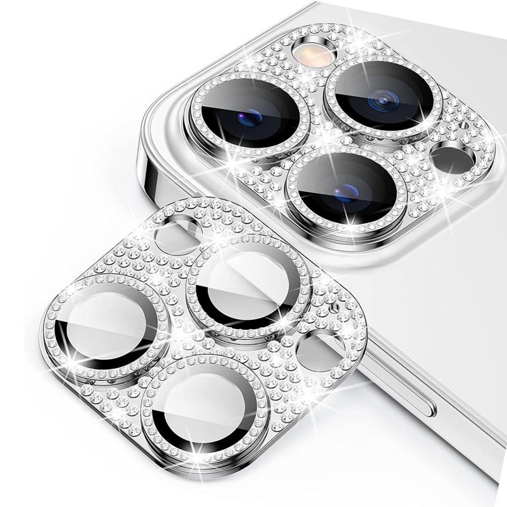 Glitter Kamerabeskyttelse Aluminium+Hærdet Glas iPhone 13 Pro sølv