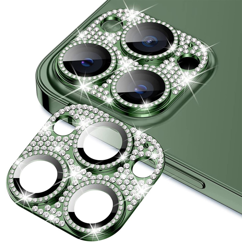 Glitter Kamerabeskyttelse Aluminium+Hærdet Glas iPhone 13 Pro Max grøn