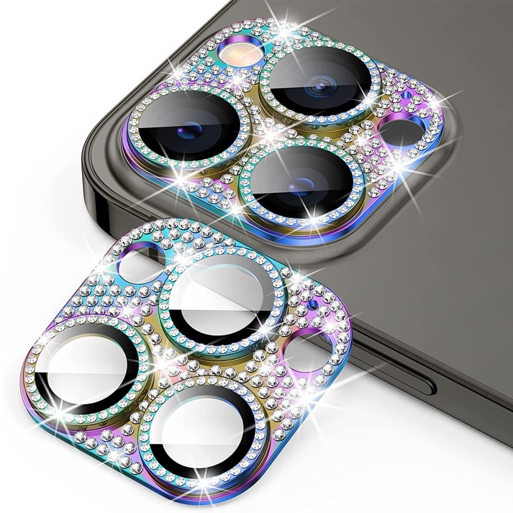 Glitter Kamerabeskyttelse Aluminium+Hærdet Glas iPhone 13 Pro regnbue