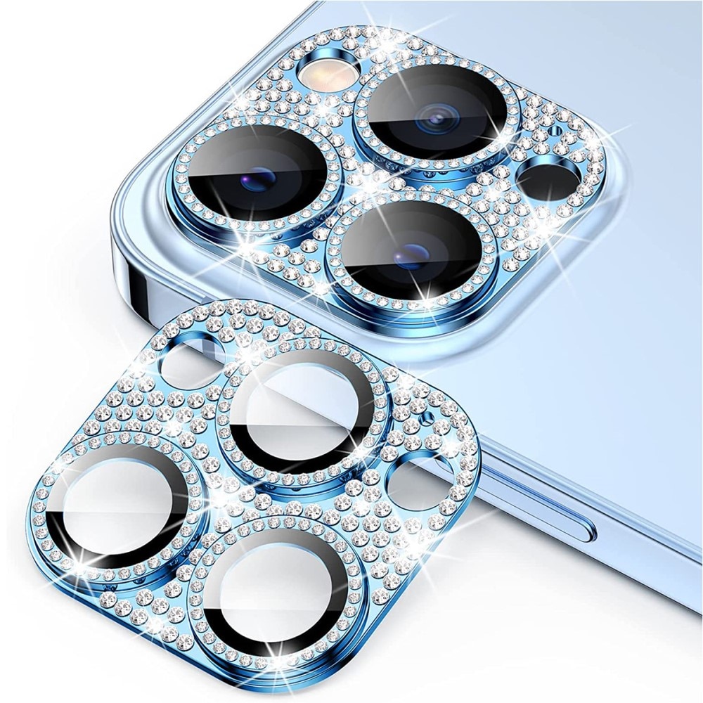 Glitter Kamerabeskyttelse Aluminium+Hærdet Glas iPhone 13 Pro blå
