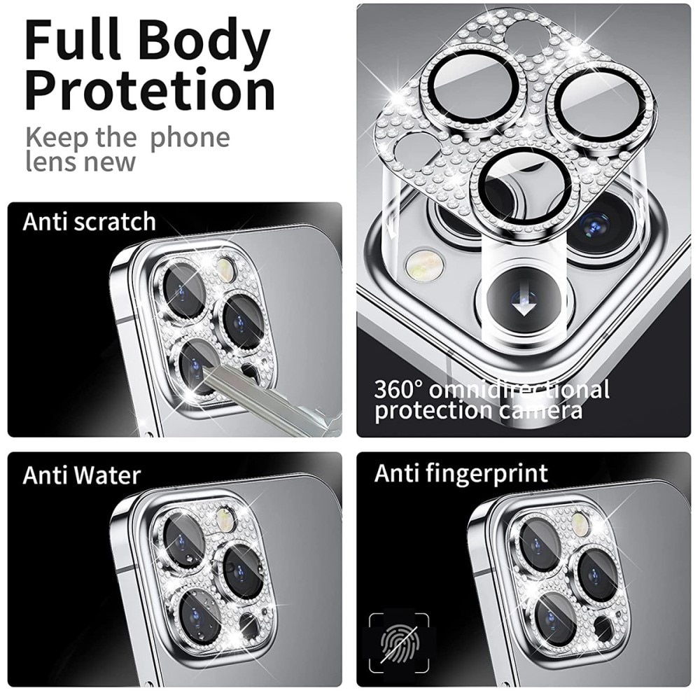 Glitter Kamerabeskyttelse Aluminium+Hærdet Glas iPhone 13 Pro blå