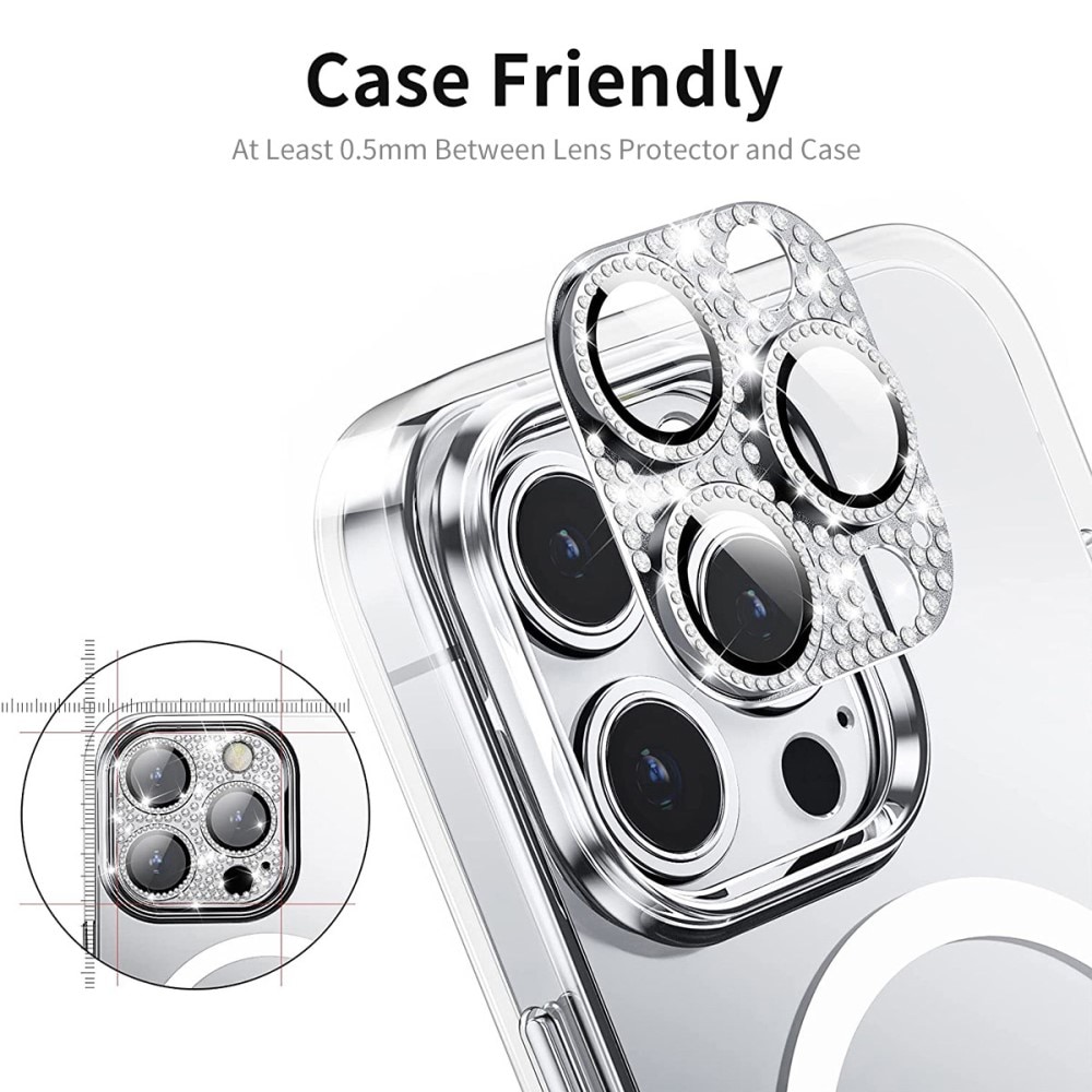 Glitter Kamerabeskyttelse Aluminium+Hærdet Glas iPhone 12 Pro sølv