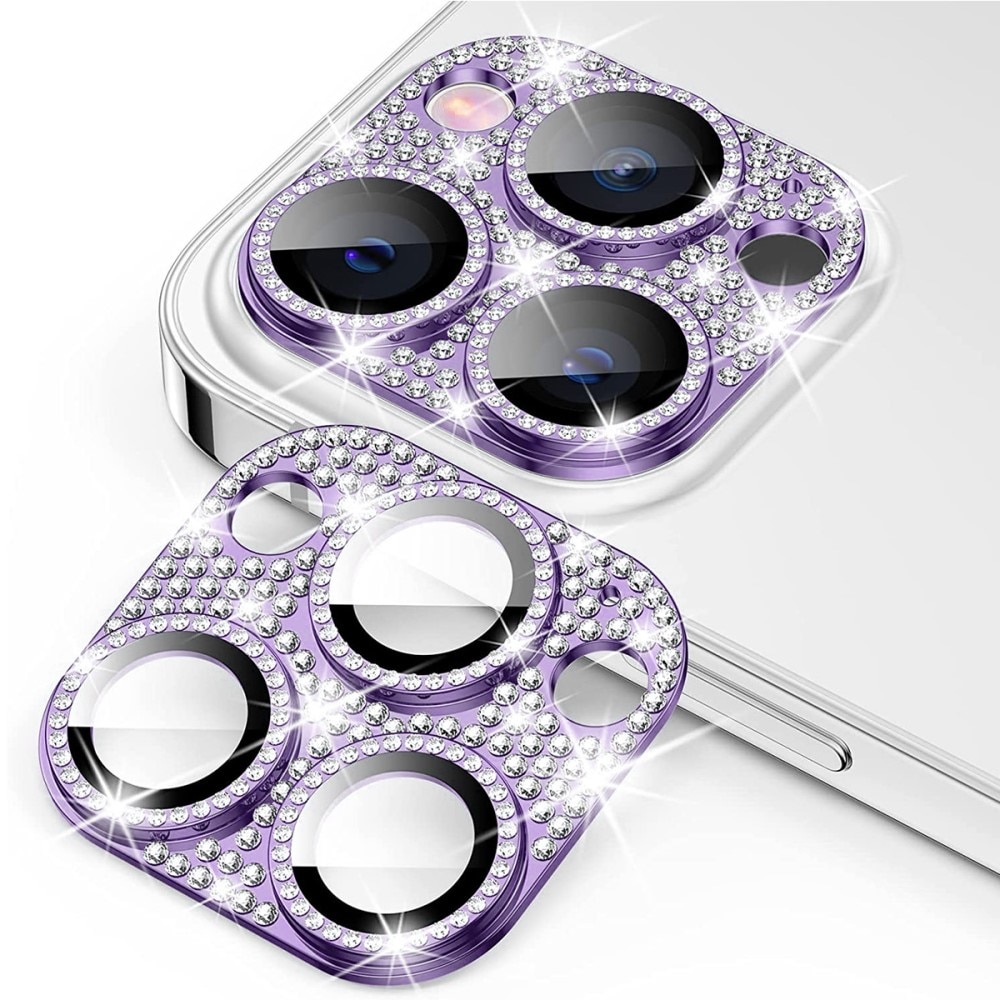 Glitter Kamerabeskyttelse Aluminium+Hærdet Glas iPhone 14 Pro lila