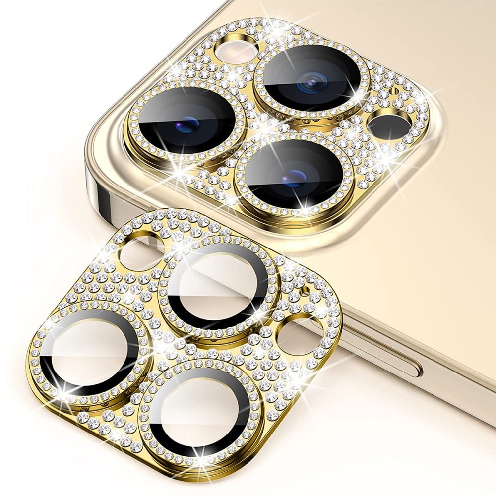 Glitter Kamerabeskyttelse Aluminium+Hærdet Glas iPhone 14 Pro Max guld