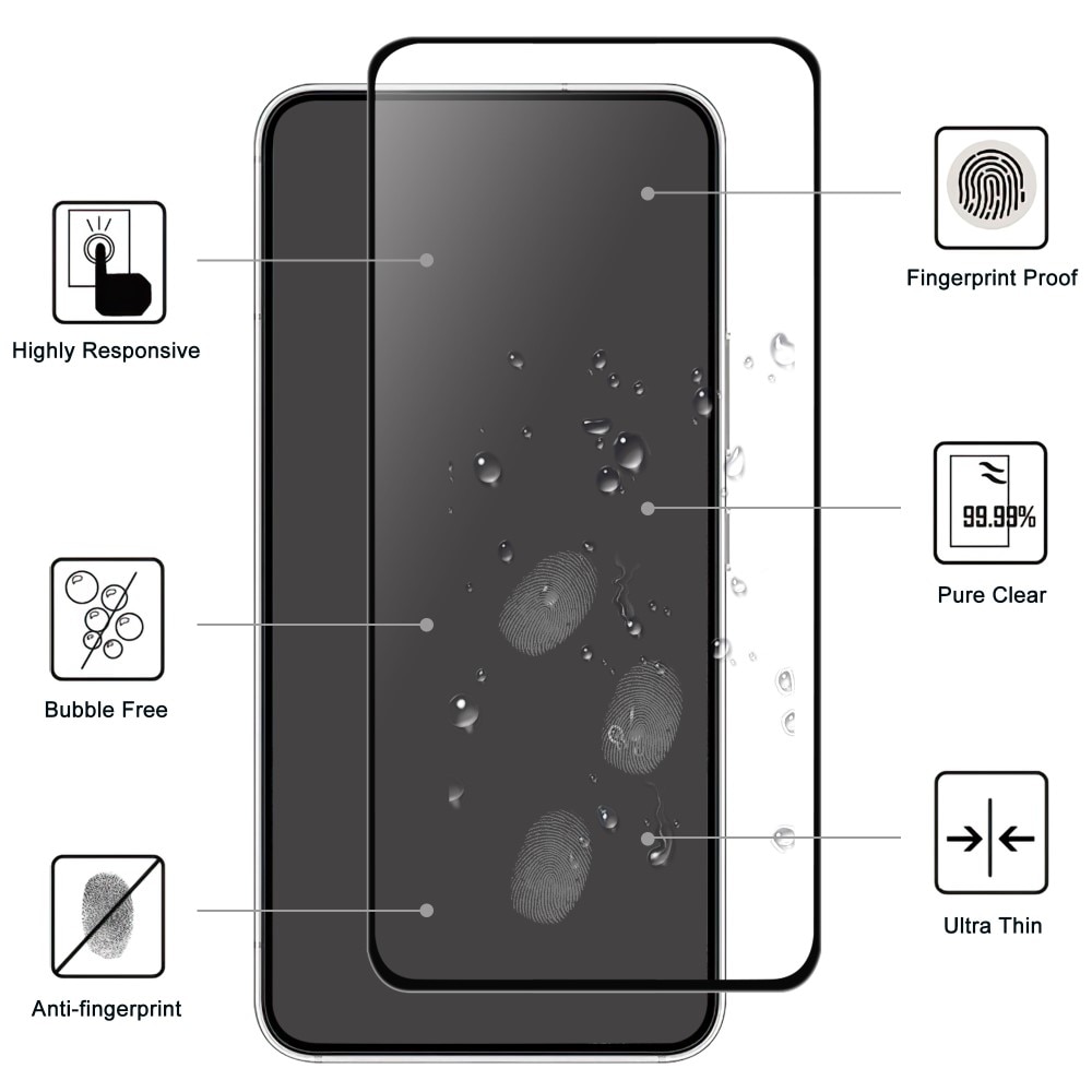 Full-fit Hærdet Glas Skærmbeskytter Samsung Galaxy A54 sort