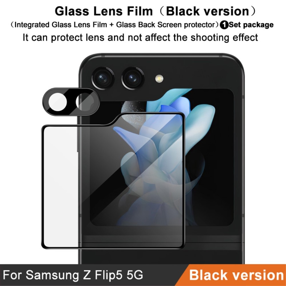 Hærdet Glas Linsebeskytter + Skærmbeskytter Samsung Galaxy Z Flip 5 sort