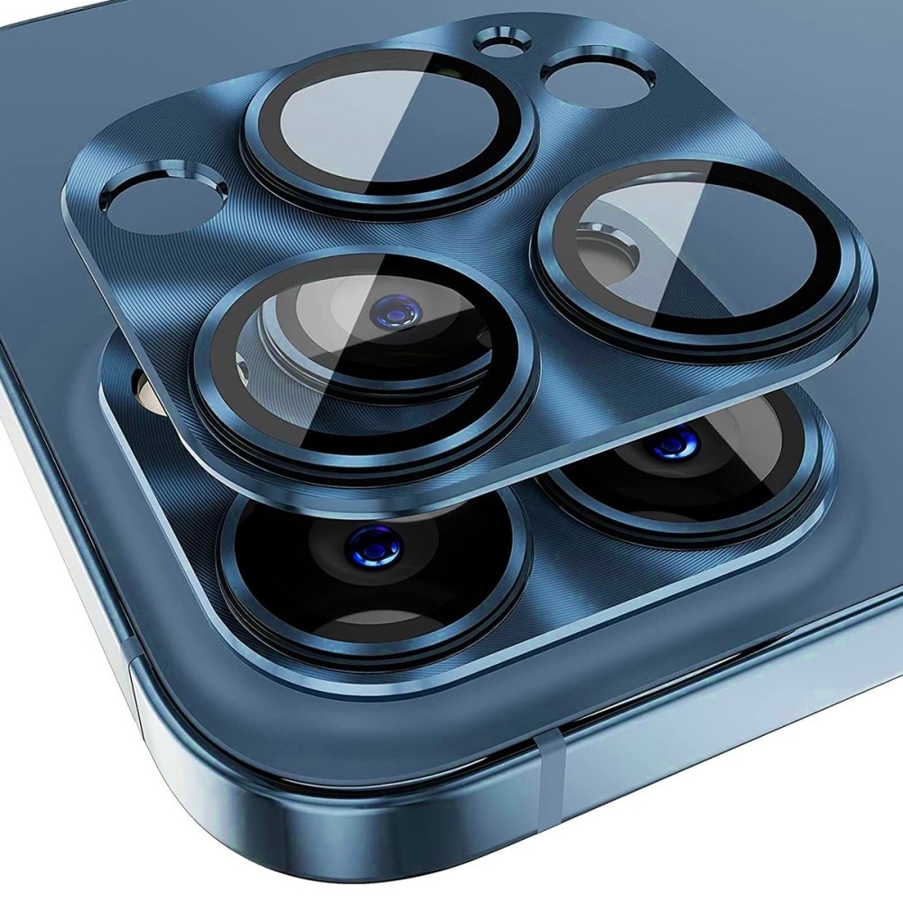 Kamerabeskyttelse Aluminium+Hærdet Glas iPhone 15 Pro blå