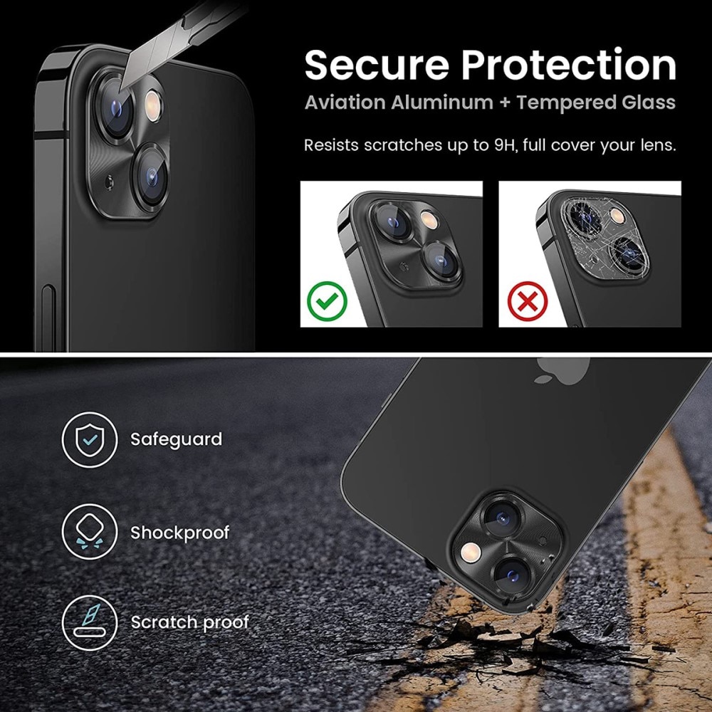 Kamerabeskyttelse Aluminium+Hærdet Glas iPhone 15 sort