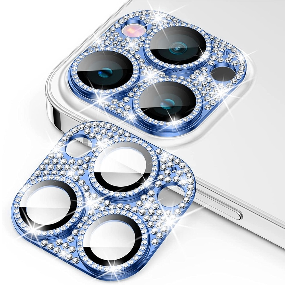 Glitter Kamerabeskyttelse Aluminium+Hærdet Glas iPhone 15 Pro Max blå