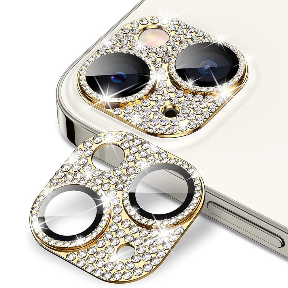Glitter Kamerabeskyttelse Aluminium+Hærdet Glas iPhone 15 Plus guld