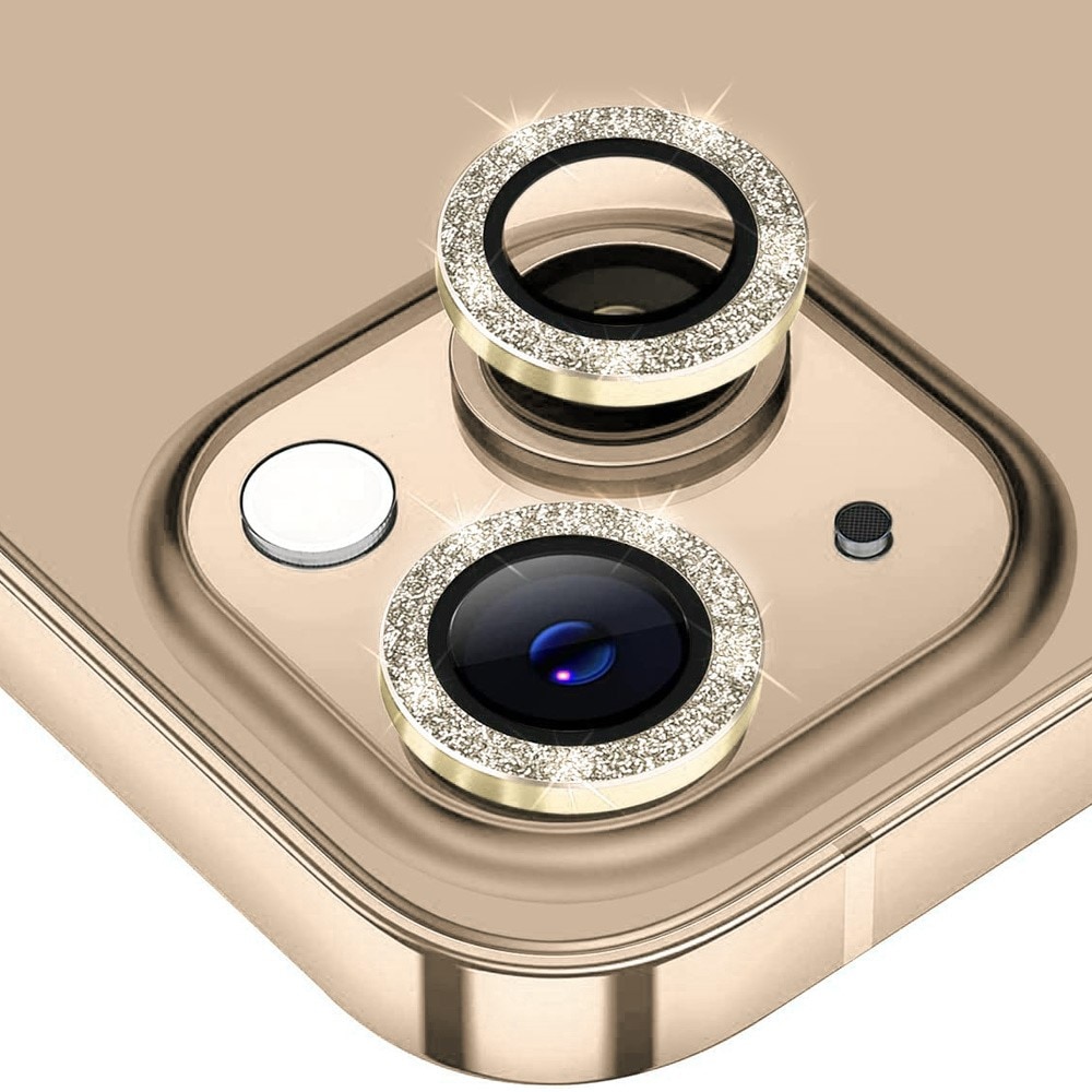 Glitter Linsebeskytter Aluminium iPhone 15 guld