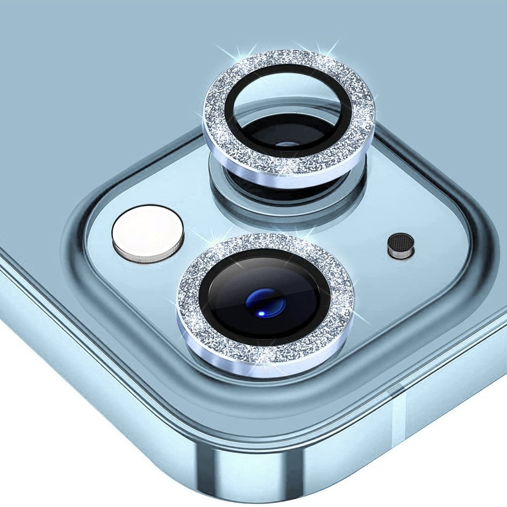 Glitter Linsebeskytter Aluminium iPhone 15 Plus lyseblå
