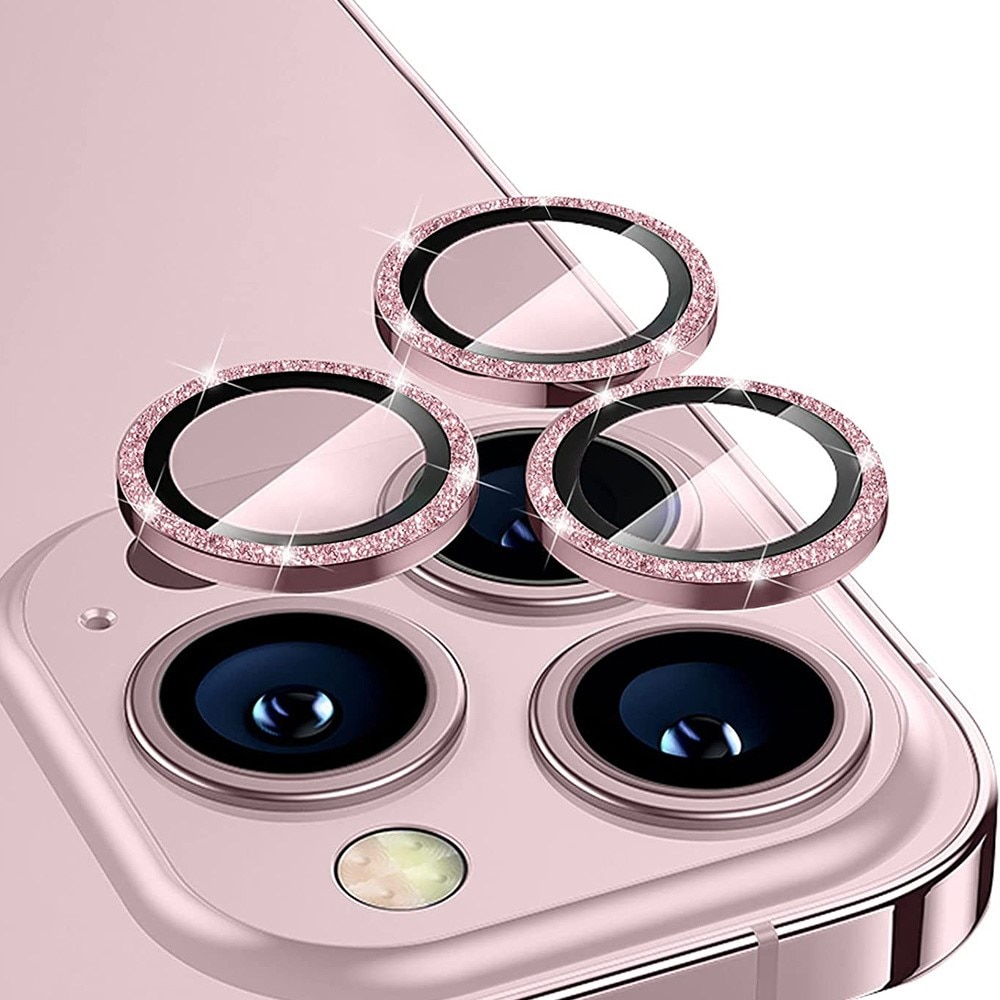 Glitter Linsebeskytter Aluminium iPhone 15 Pro Max lyserød