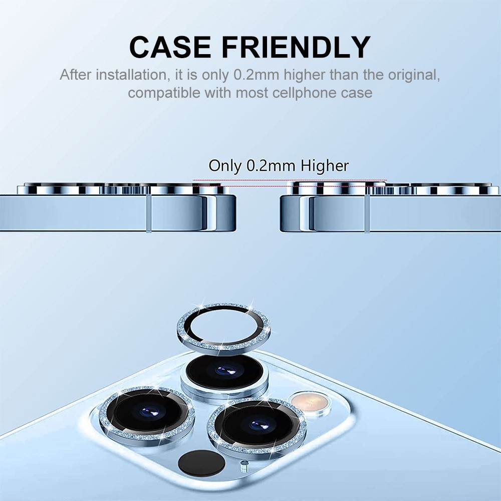 Glitter Linsebeskytter Aluminium iPhone 15 Pro Max blå