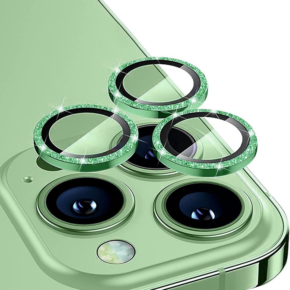 Glitter Linsebeskytter Aluminium iPhone 15 Pro grøn
