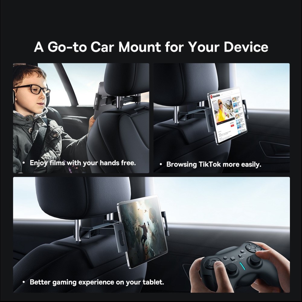 Tablet-holder til nakkestøtte i bilen sort