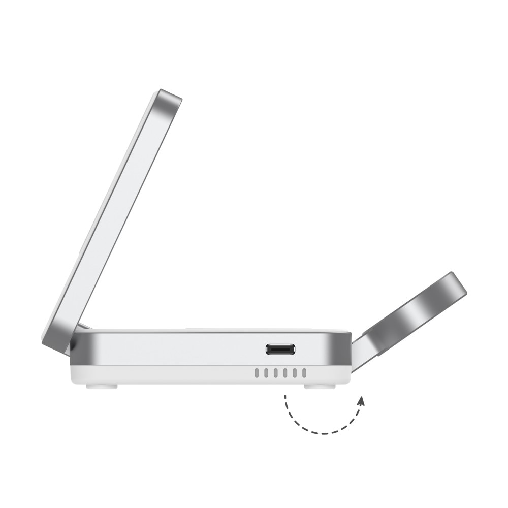 Compact 3-i-1 Qi2 Trådløs Magnetisk Foldbart Ladebase Hvid