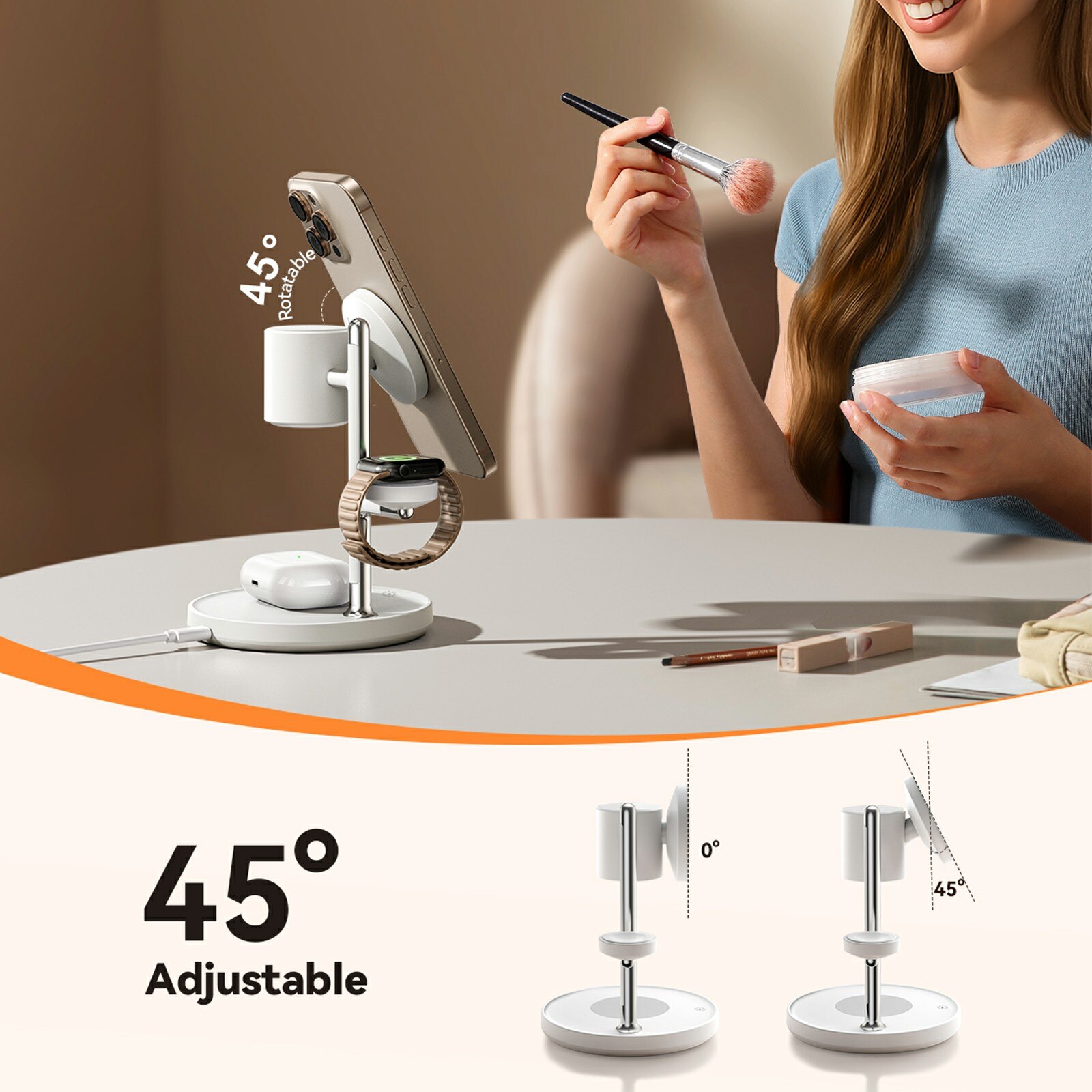 4-i-1 Magnetisk Trådløs Ladestation Qi2 Hvid
