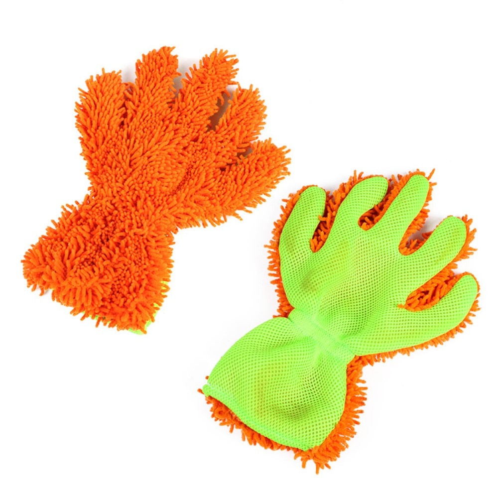 Dobbelt-sidet mikrofiberhandske orange/grøn