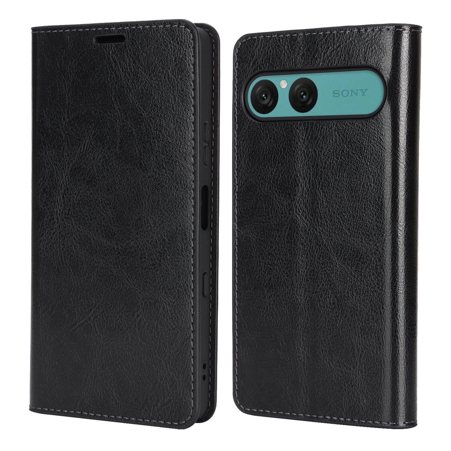 Mobiltaske Ægte Læder Sony Xperia 10 VII Sort