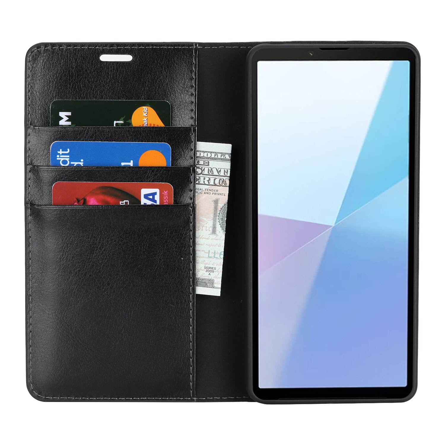 Mobiltaske Ægte Læder Sony Xperia 10 VII Sort