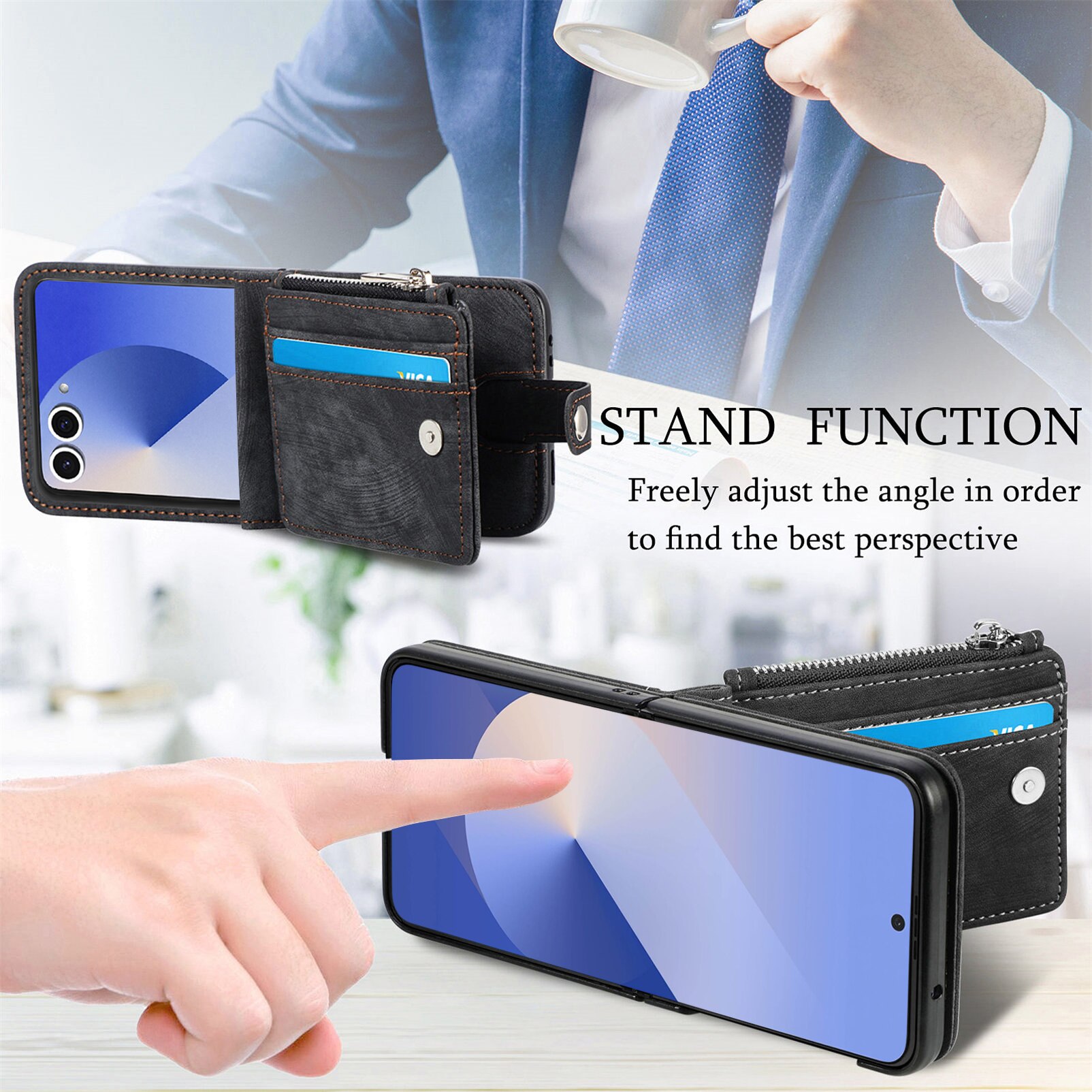 Zipper Multi-Slot Mobiltaske Samsung Galaxy Z Flip 7 Sort