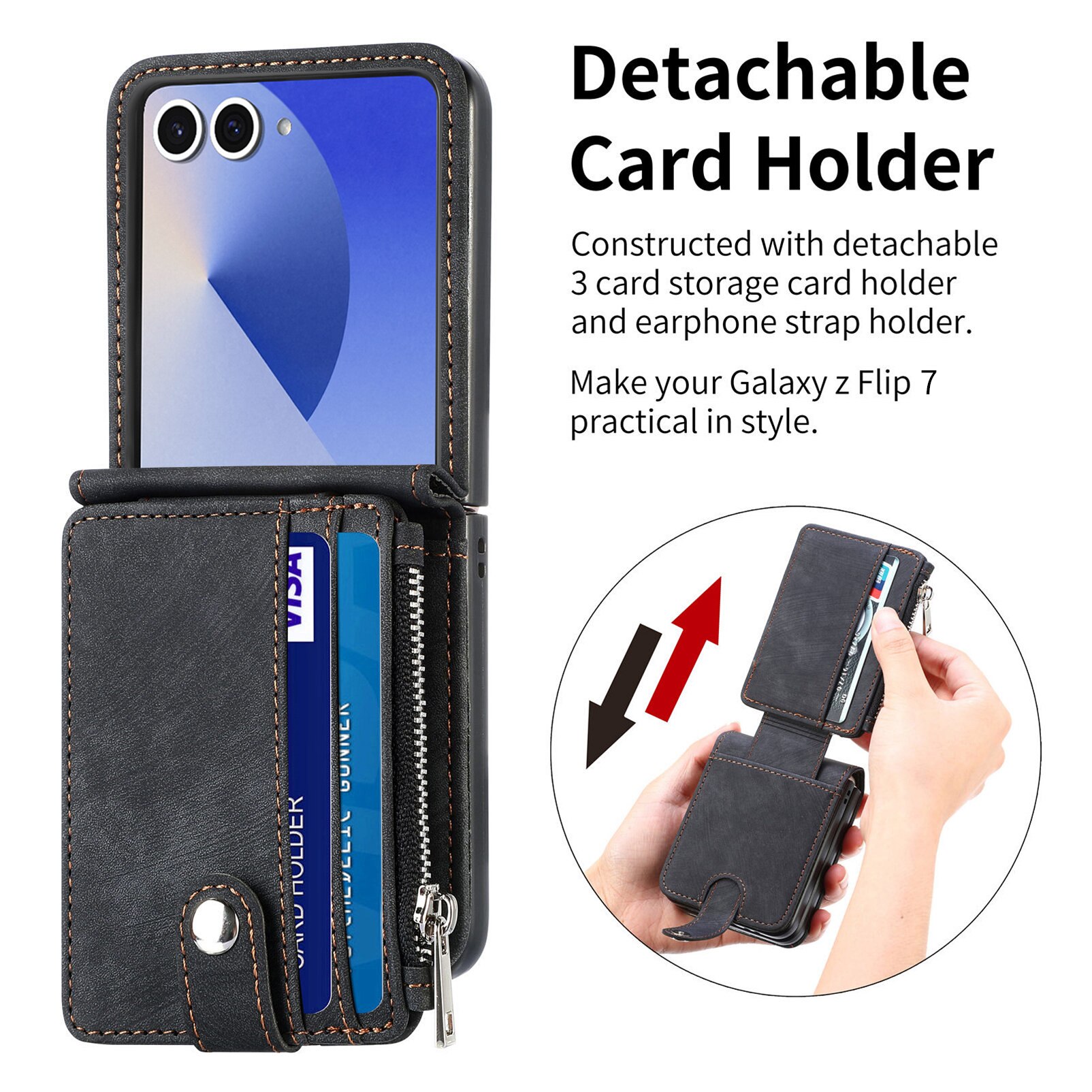 Zipper Multi-Slot Mobiltaske Samsung Galaxy Z Flip 7 Sort