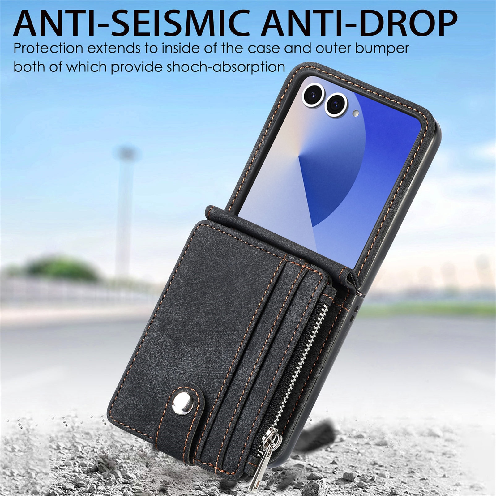 Zipper Multi-Slot Mobiltaske Samsung Galaxy Z Flip 7 Sort