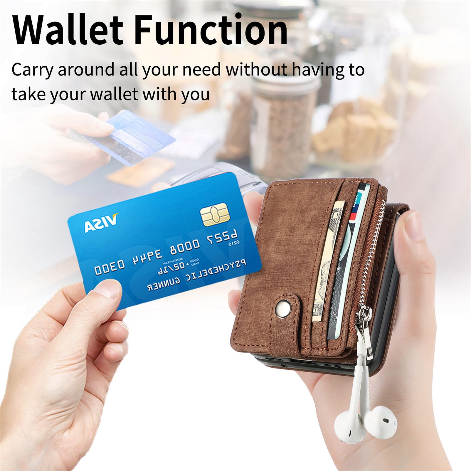 Zipper Multi-Slot Mobiltaske Samsung Galaxy Z Flip 7 Brun