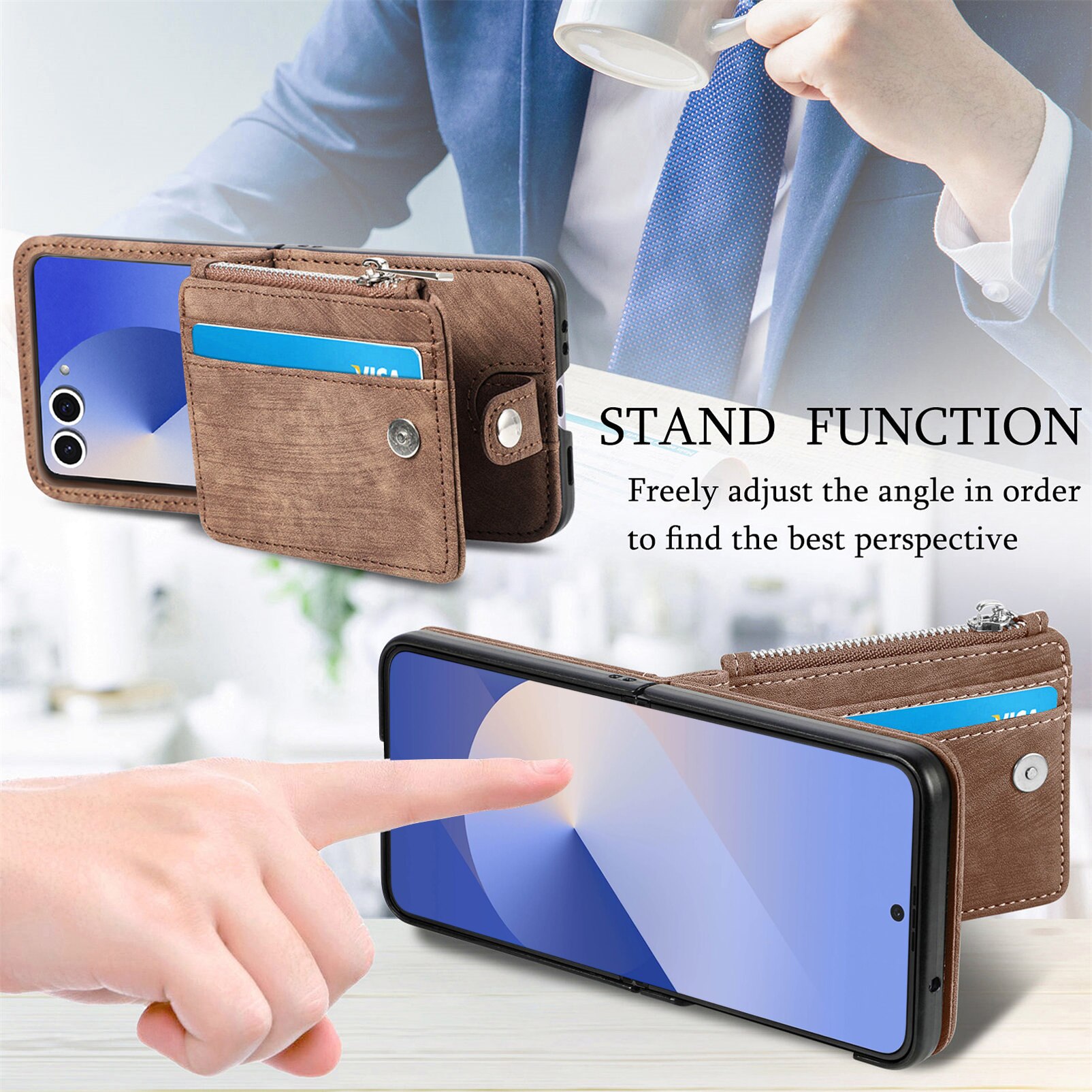 Zipper Multi-Slot Mobiltaske Samsung Galaxy Z Flip 7 Brun
