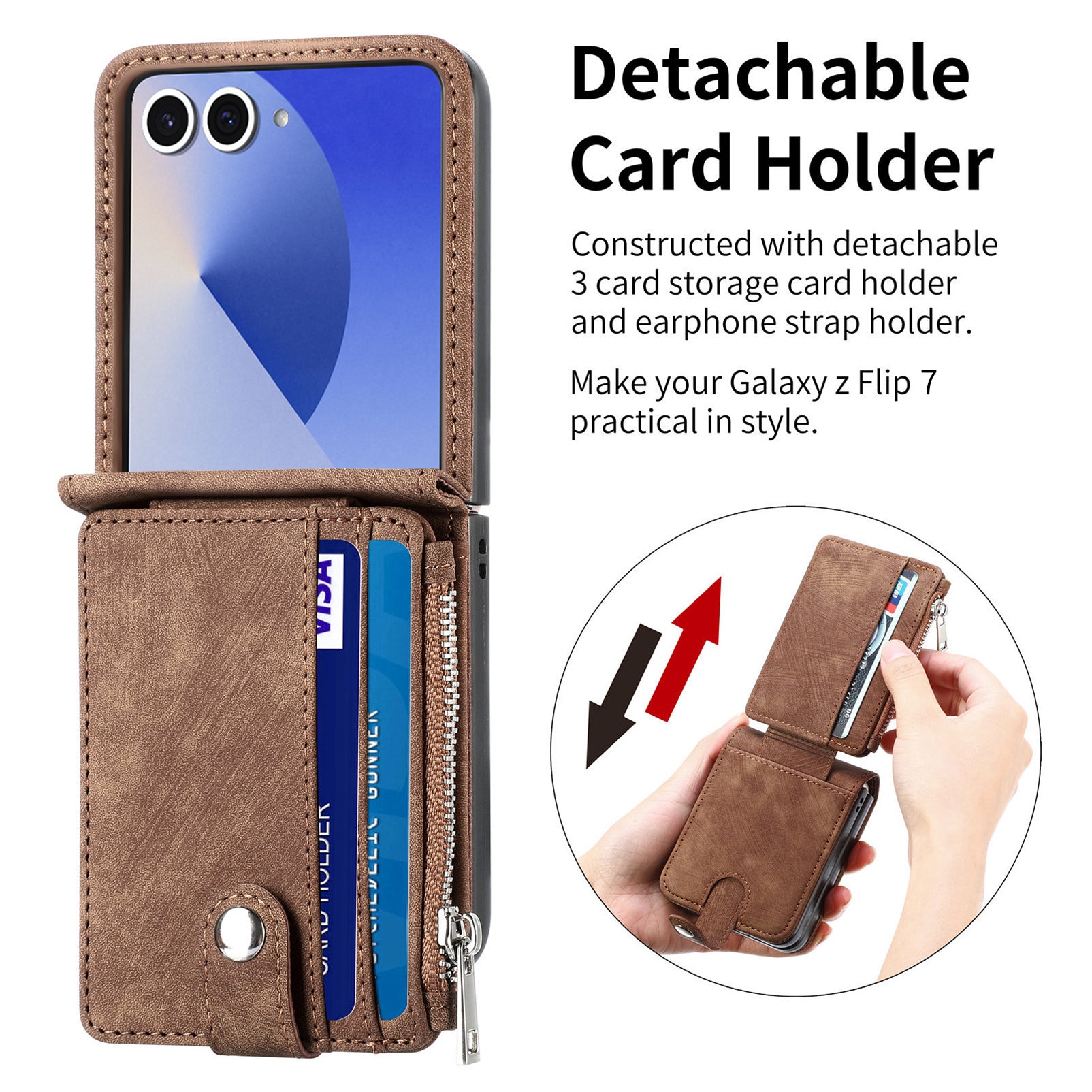 Zipper Multi-Slot Mobiltaske Samsung Galaxy Z Flip 7 Brun