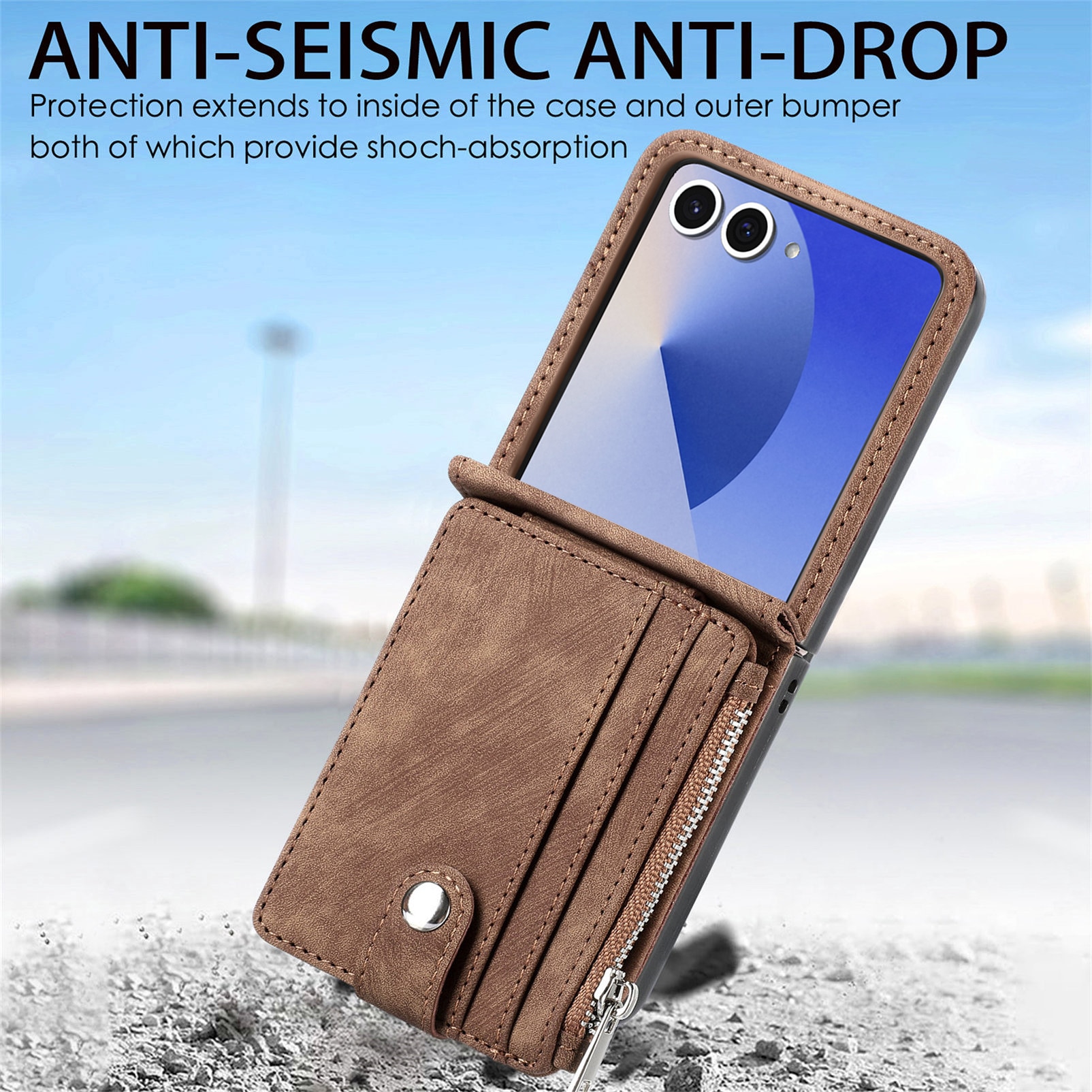 Zipper Multi-Slot Mobiltaske Samsung Galaxy Z Flip 7 Brun