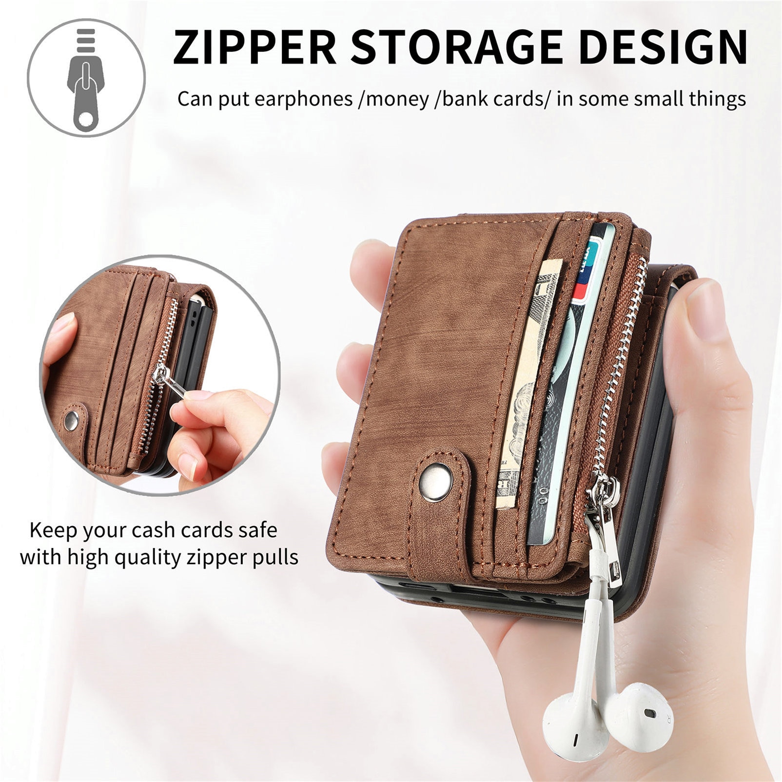Zipper Multi-Slot Mobiltaske Samsung Galaxy Z Flip 7 Brun