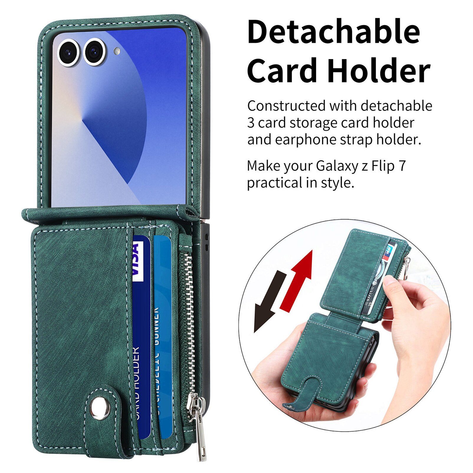 Zipper Multi-Slot Mobiltaske Samsung Galaxy Z Flip 7 Grøn