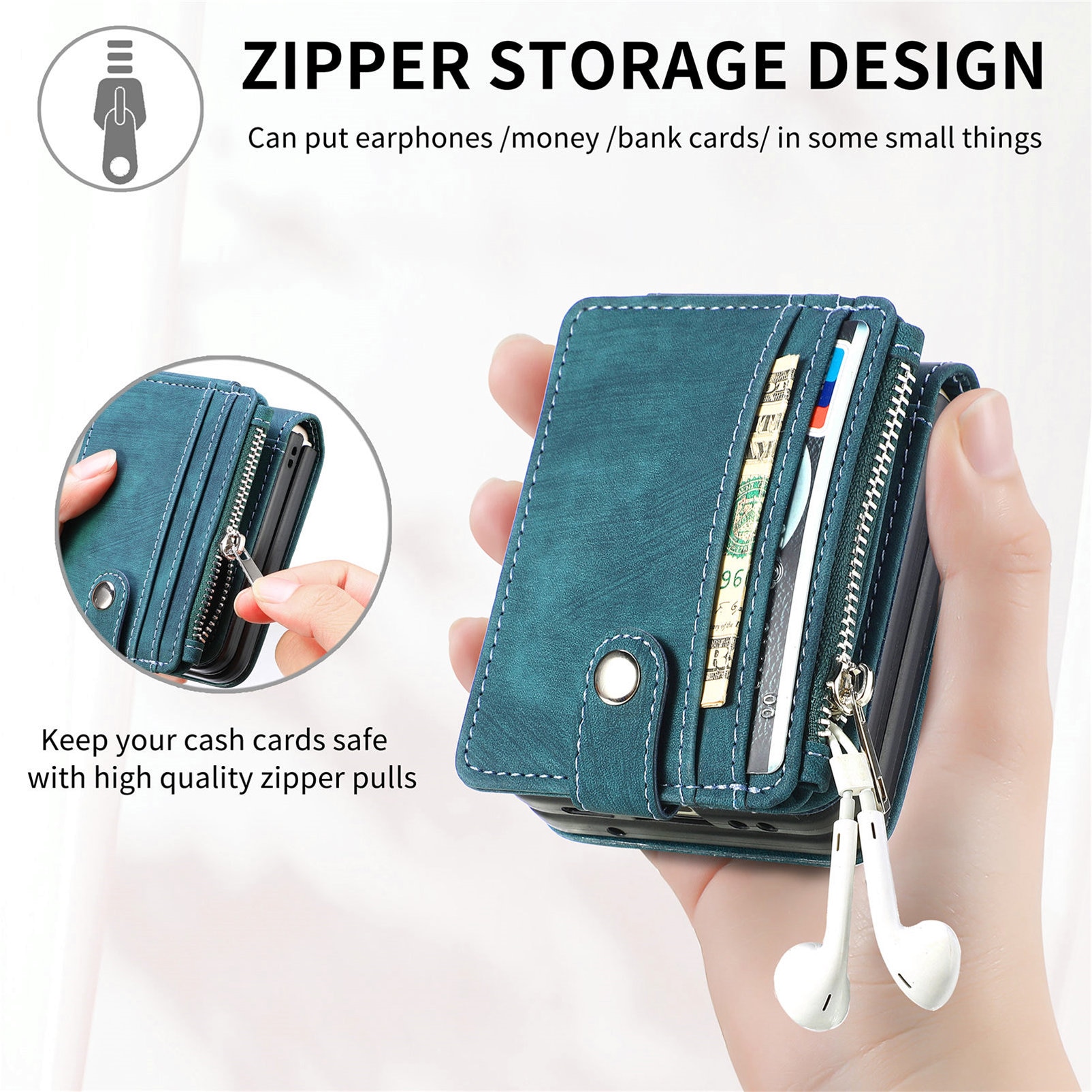 Zipper Multi-Slot Mobiltaske Samsung Galaxy Z Flip 7 Grøn