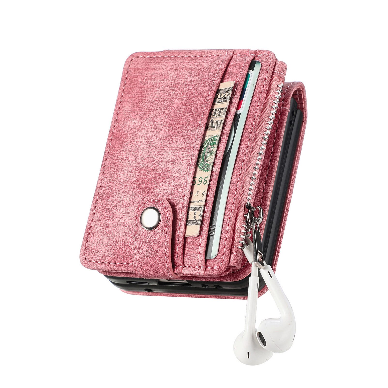 Zipper Multi-Slot Mobiltaske Samsung Galaxy Z Flip 7 Lyserød