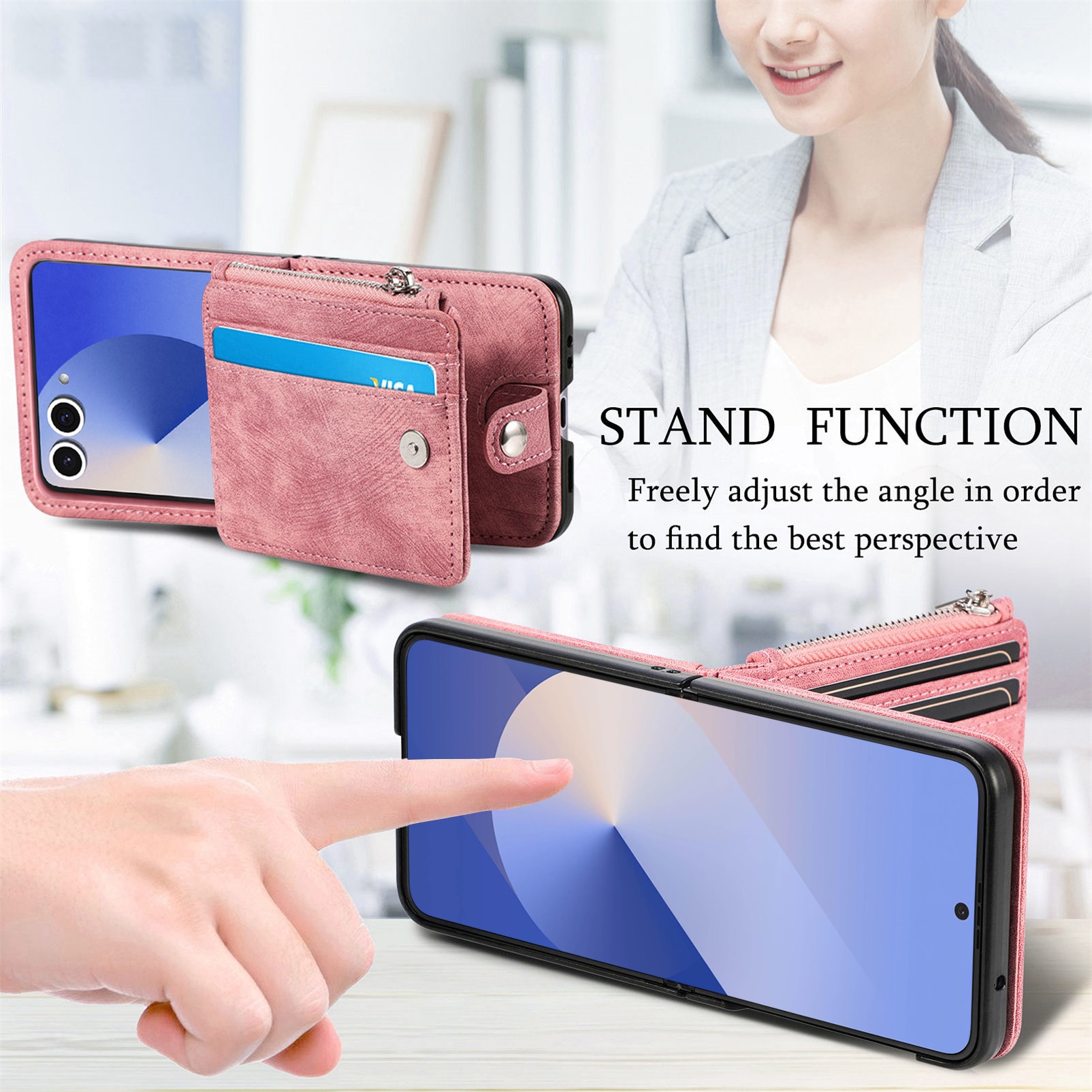 Zipper Multi-Slot Mobiltaske Samsung Galaxy Z Flip 7 Lyserød