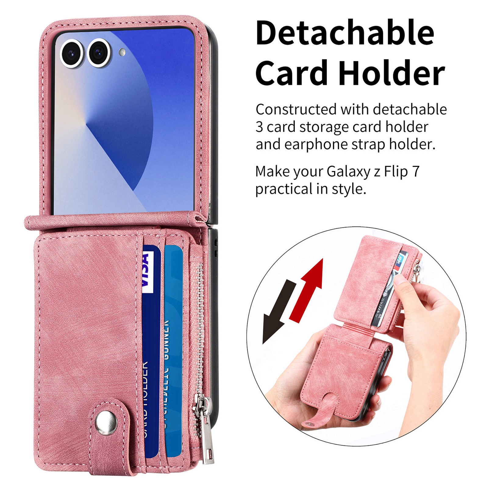Zipper Multi-Slot Mobiltaske Samsung Galaxy Z Flip 7 Lyserød