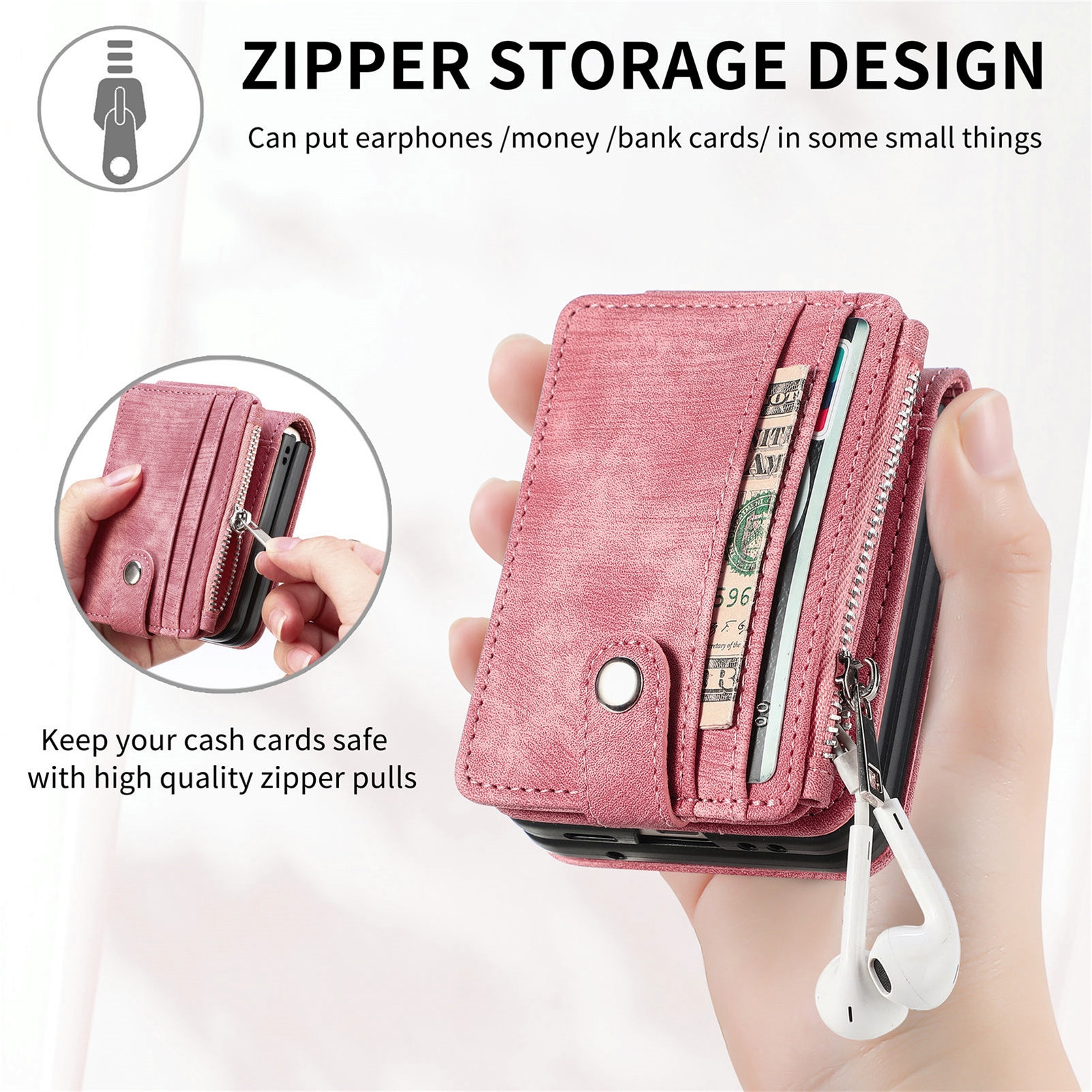 Zipper Multi-Slot Mobiltaske Samsung Galaxy Z Flip 7 Lyserød