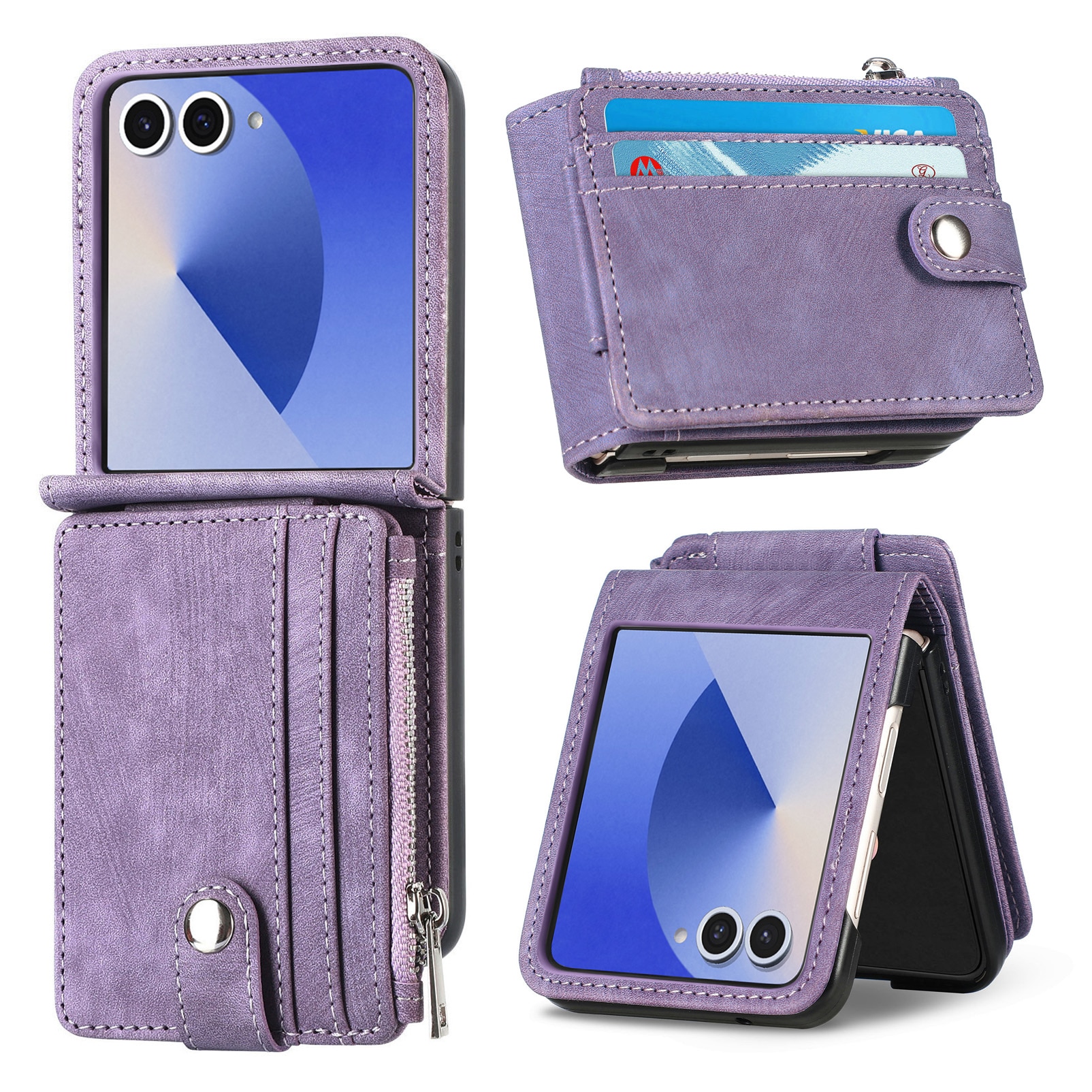 Zipper Multi-Slot Mobiltaske Samsung Galaxy Z Flip 7 Lilla