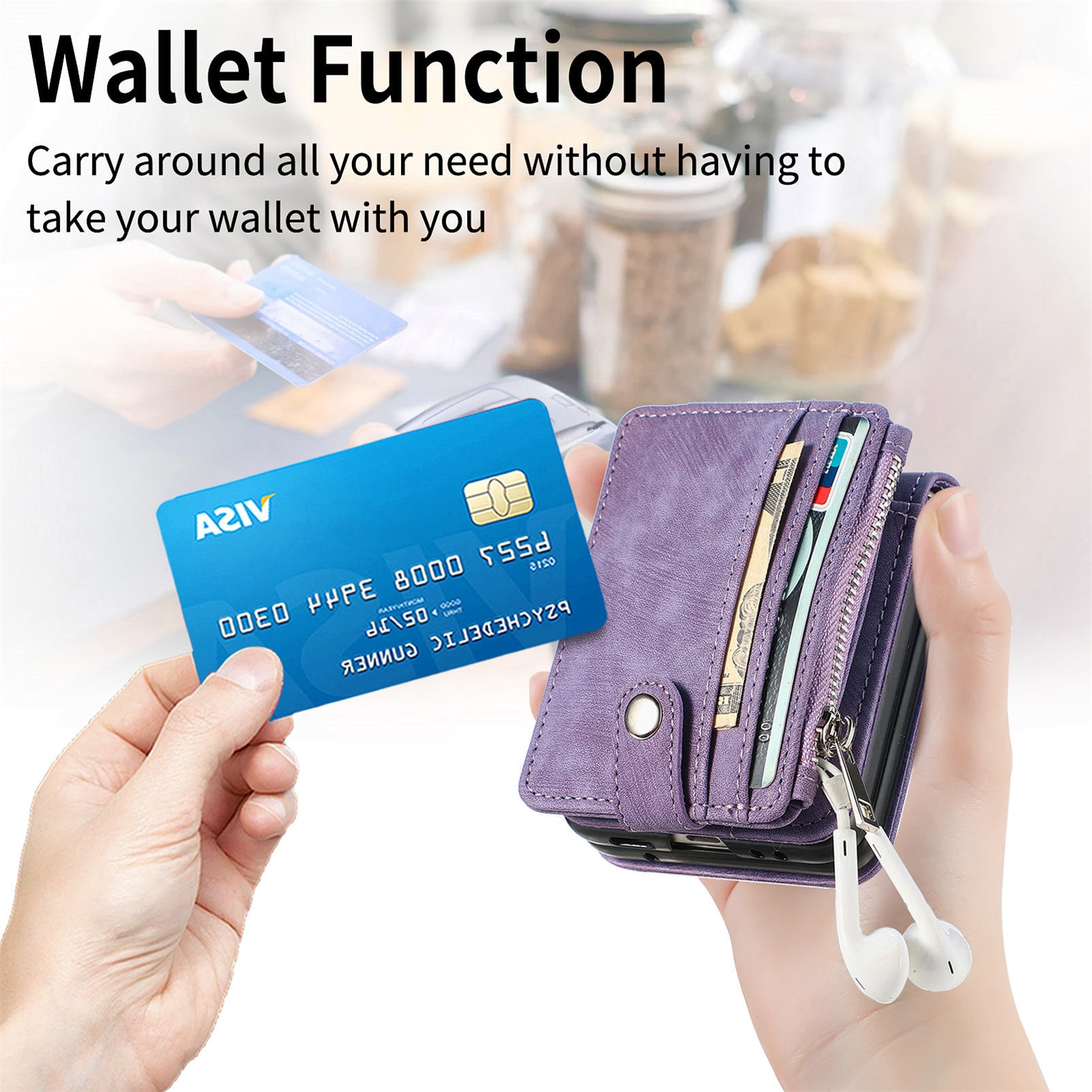 Zipper Multi-Slot Mobiltaske Samsung Galaxy Z Flip 7 Lilla