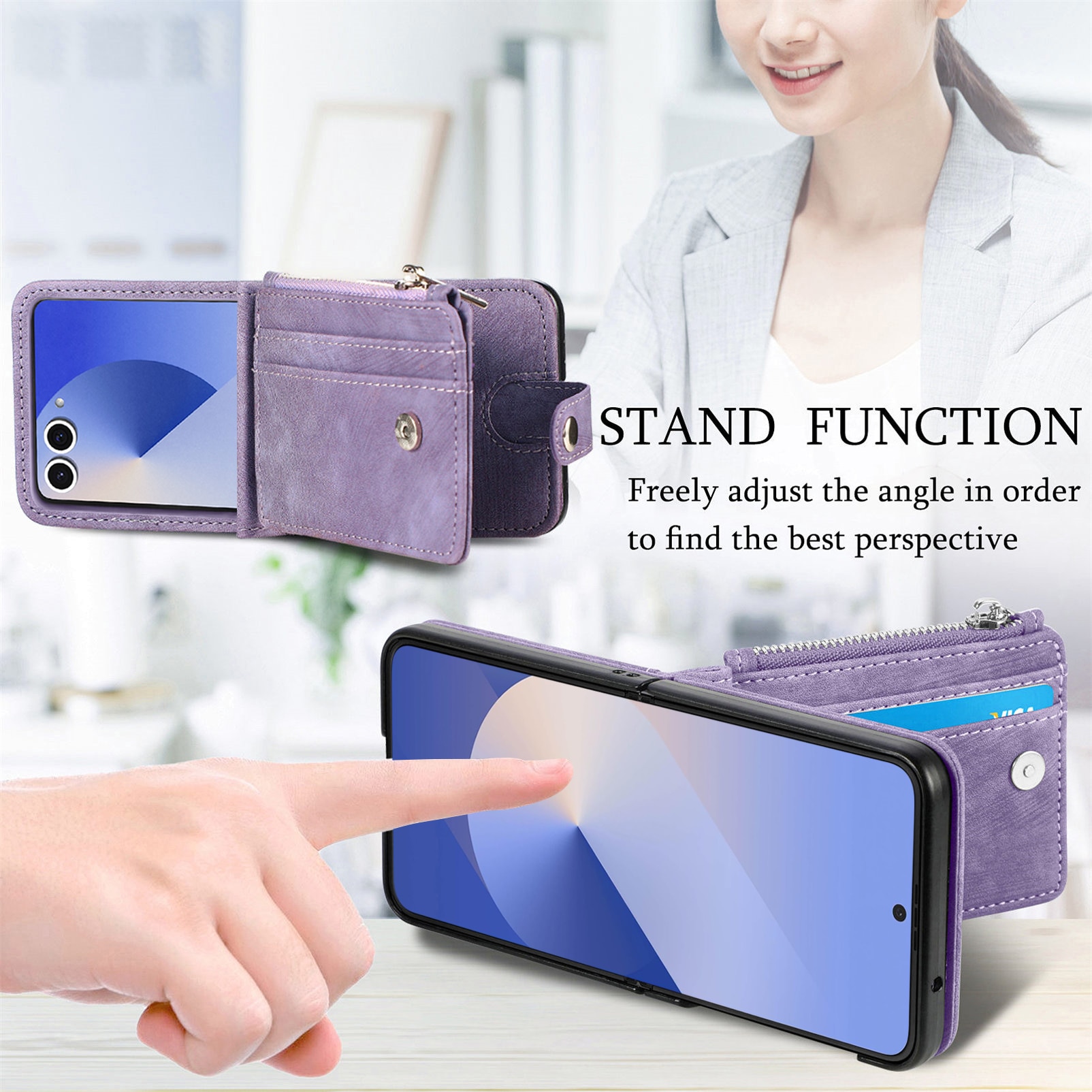 Zipper Multi-Slot Mobiltaske Samsung Galaxy Z Flip 7 Lilla