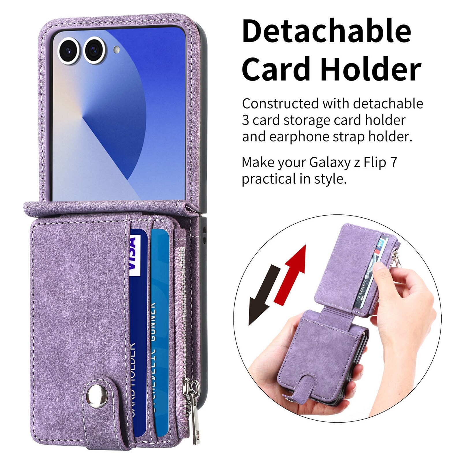 Zipper Multi-Slot Mobiltaske Samsung Galaxy Z Flip 7 Lilla