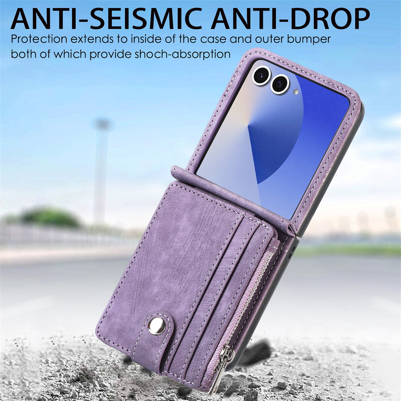 Zipper Multi-Slot Mobiltaske Samsung Galaxy Z Flip 7 Lilla