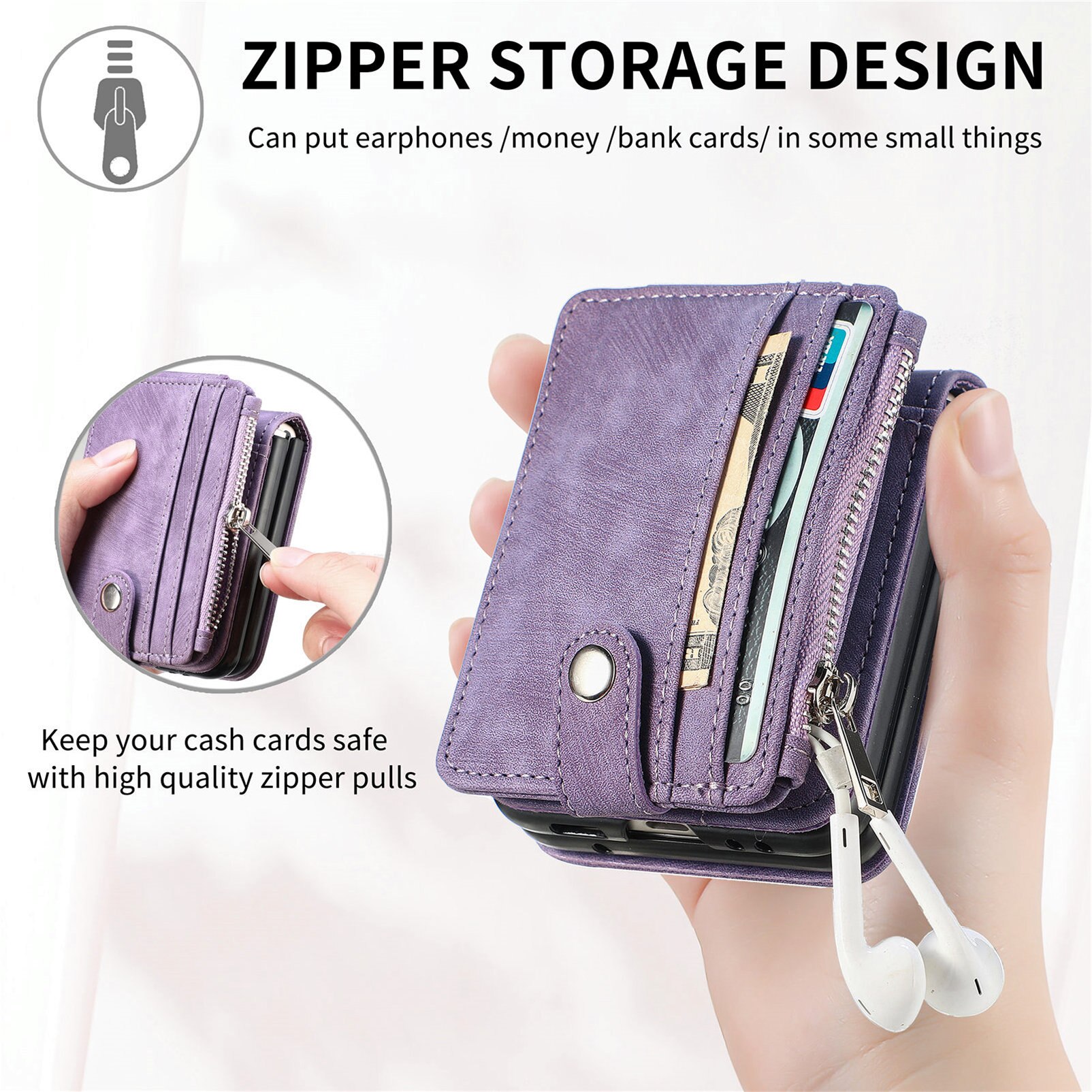 Zipper Multi-Slot Mobiltaske Samsung Galaxy Z Flip 7 Lilla